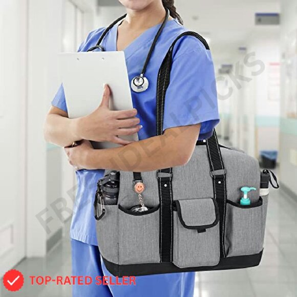 Nurse Tote Bag with Laptop Sleeve Professional Work Organizer Durable Nylon - Picture 3 of 8